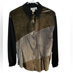 Vintage Gold Silver Lame Button-Up Shirt 70s 80s 
Glam Western Disco Cowgirl